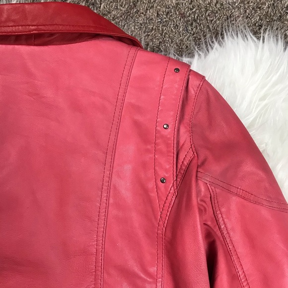 Aviatrix Pink Red Faux Leather Biker Jacket Medium - Picture 5 of 7
